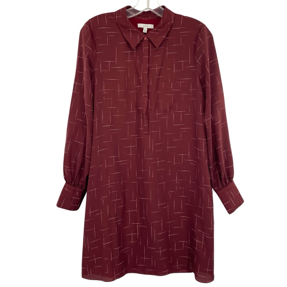 Joie Amaranda Maroon Shirt Dress Long Sleeve Lined With Pockets
